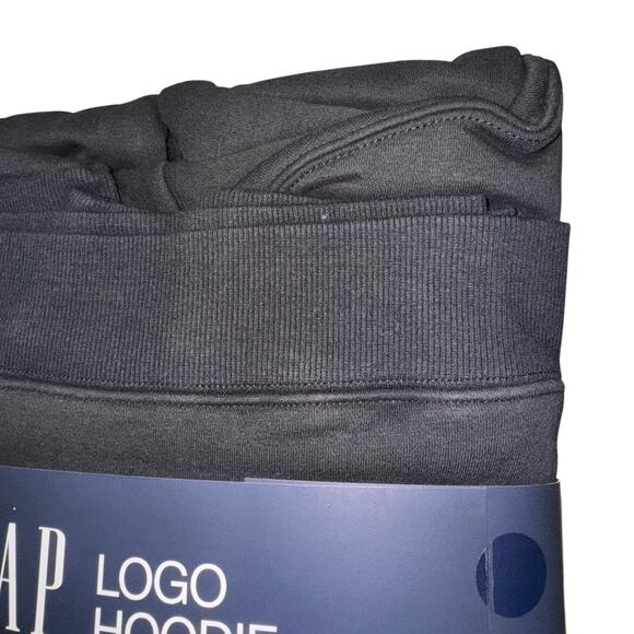 GAP Hoodie Mens Large True Black Logo 1969 Embroidered Pullover Fleece - Picture 10 of 13